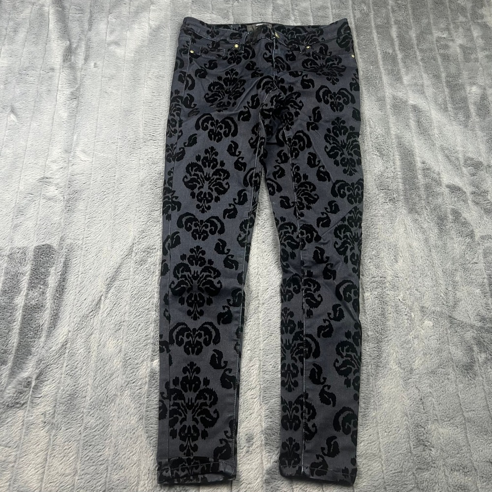 Mossimo Womens Damask Flocked Velvet Skinny Jeans Gray Black Size 4 VN1210394